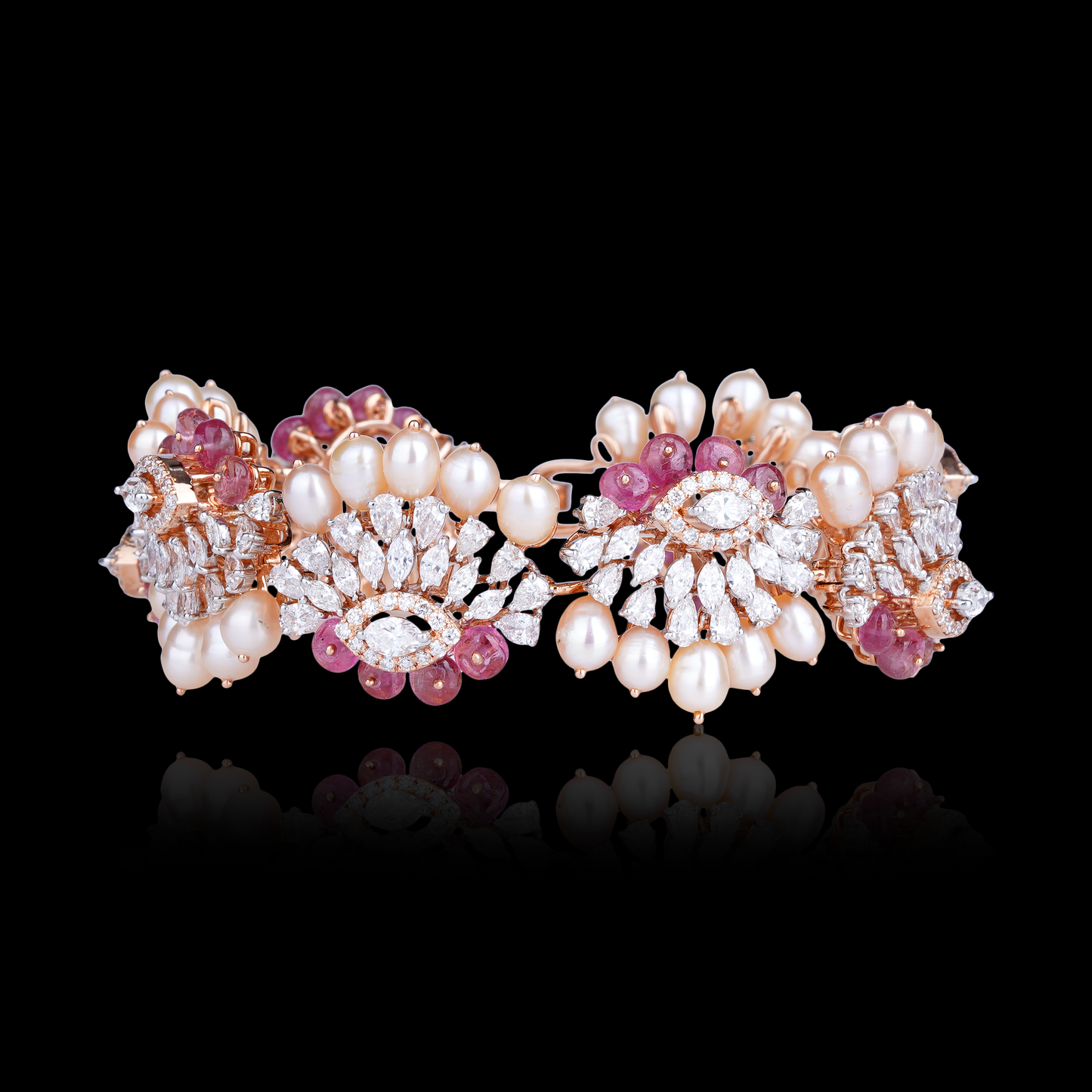 Peral and Diamond Floral Bracelet