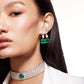 Princess Cut Emerald and Diamond Drop Earrings