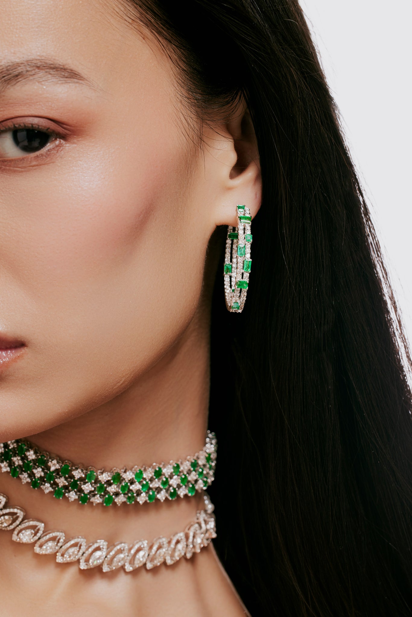 Emerald and Diamond Hoops