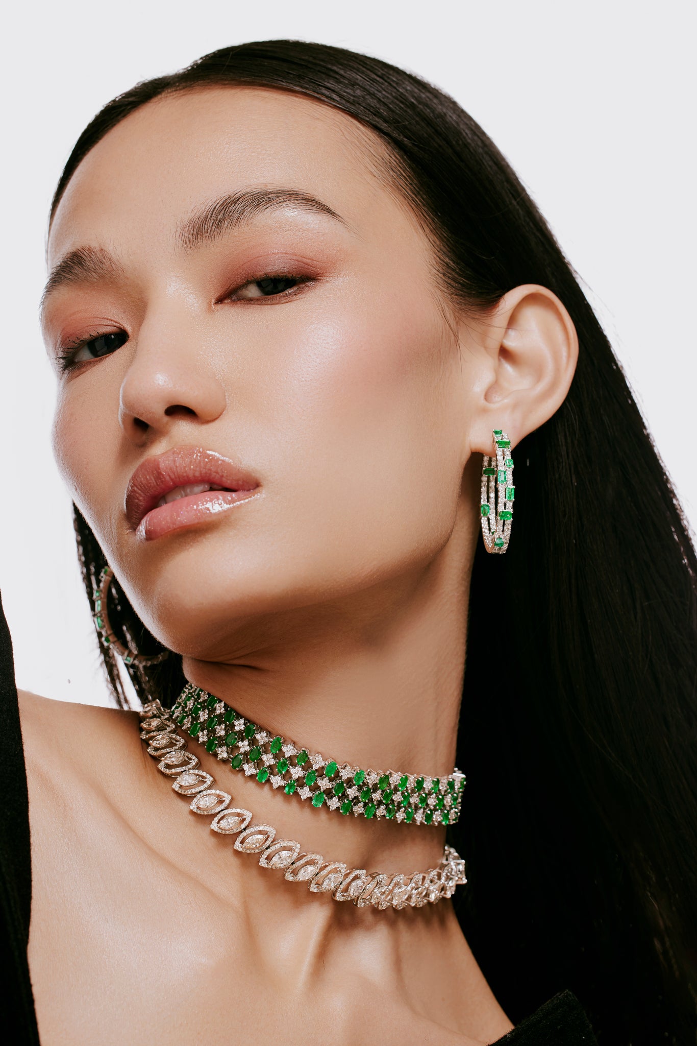 Emerald and Diamond Hoops