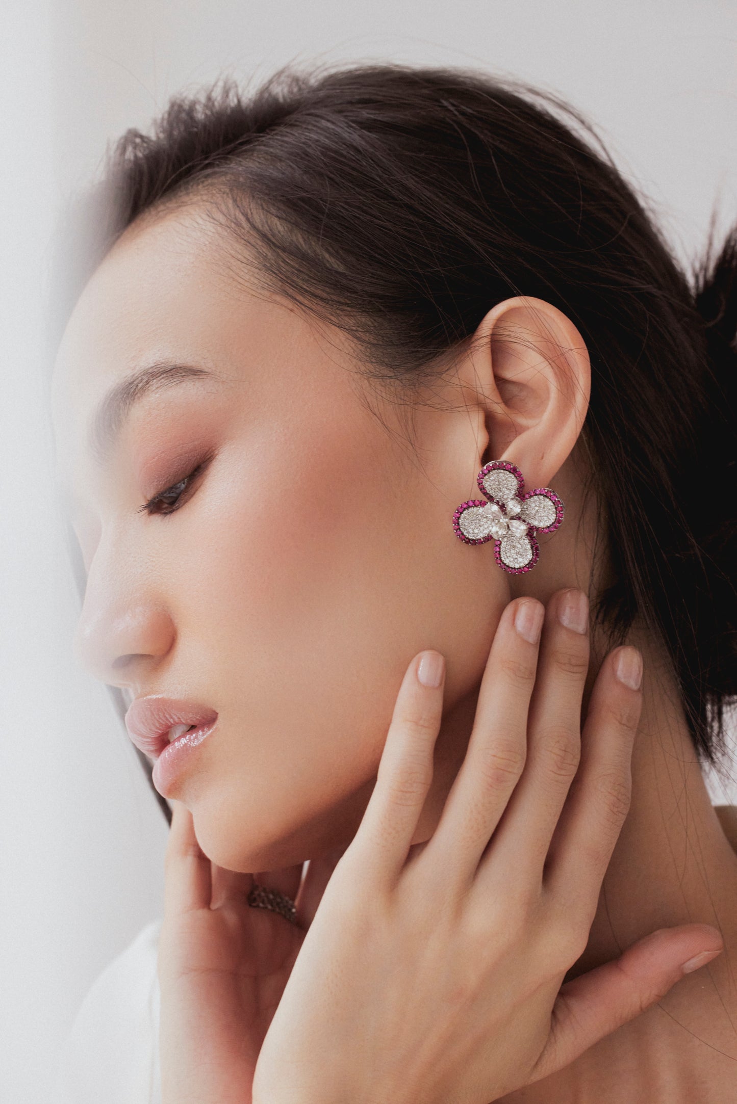 Flower Ruby and Diamond Studs