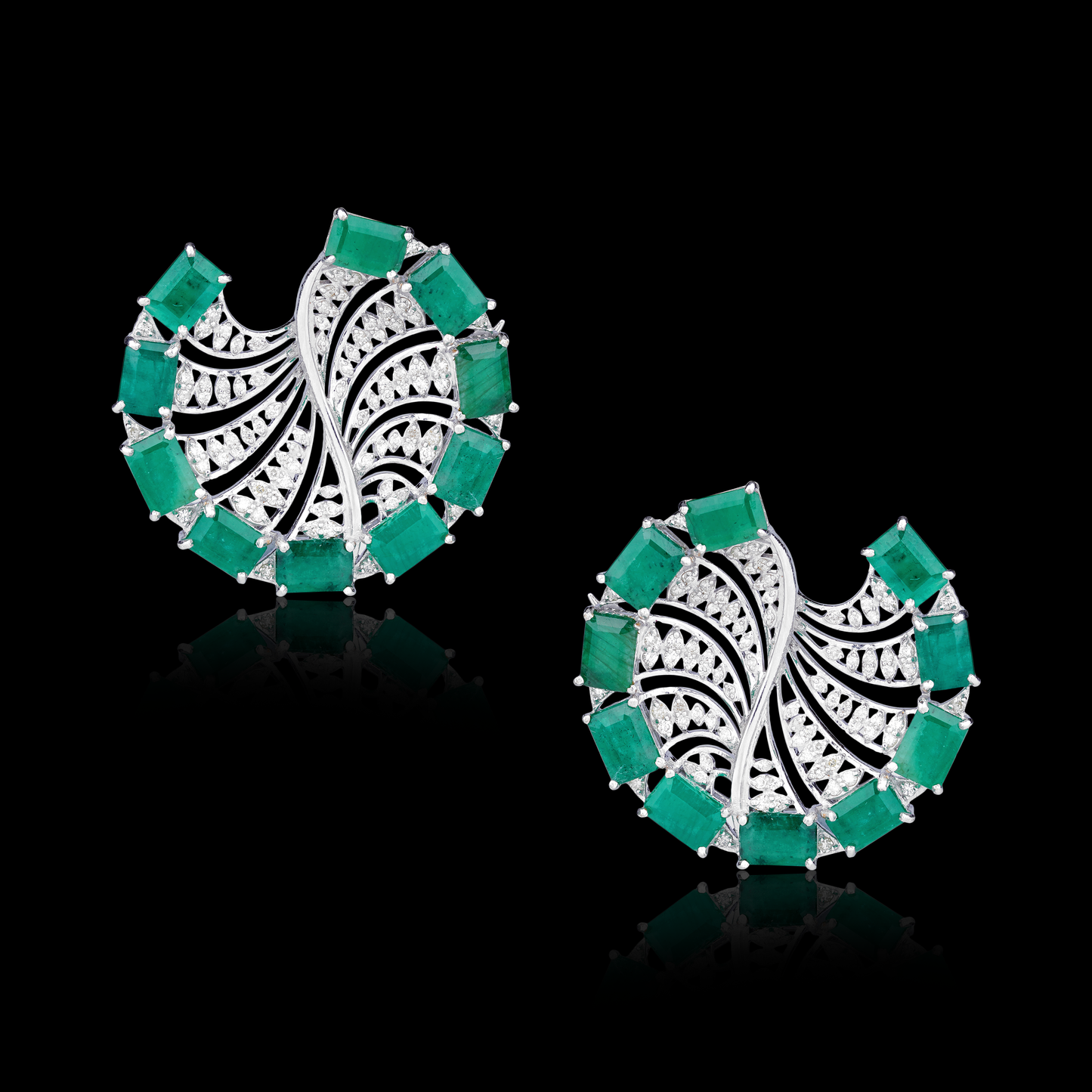 Emerald and Diamond Wheel Earrings