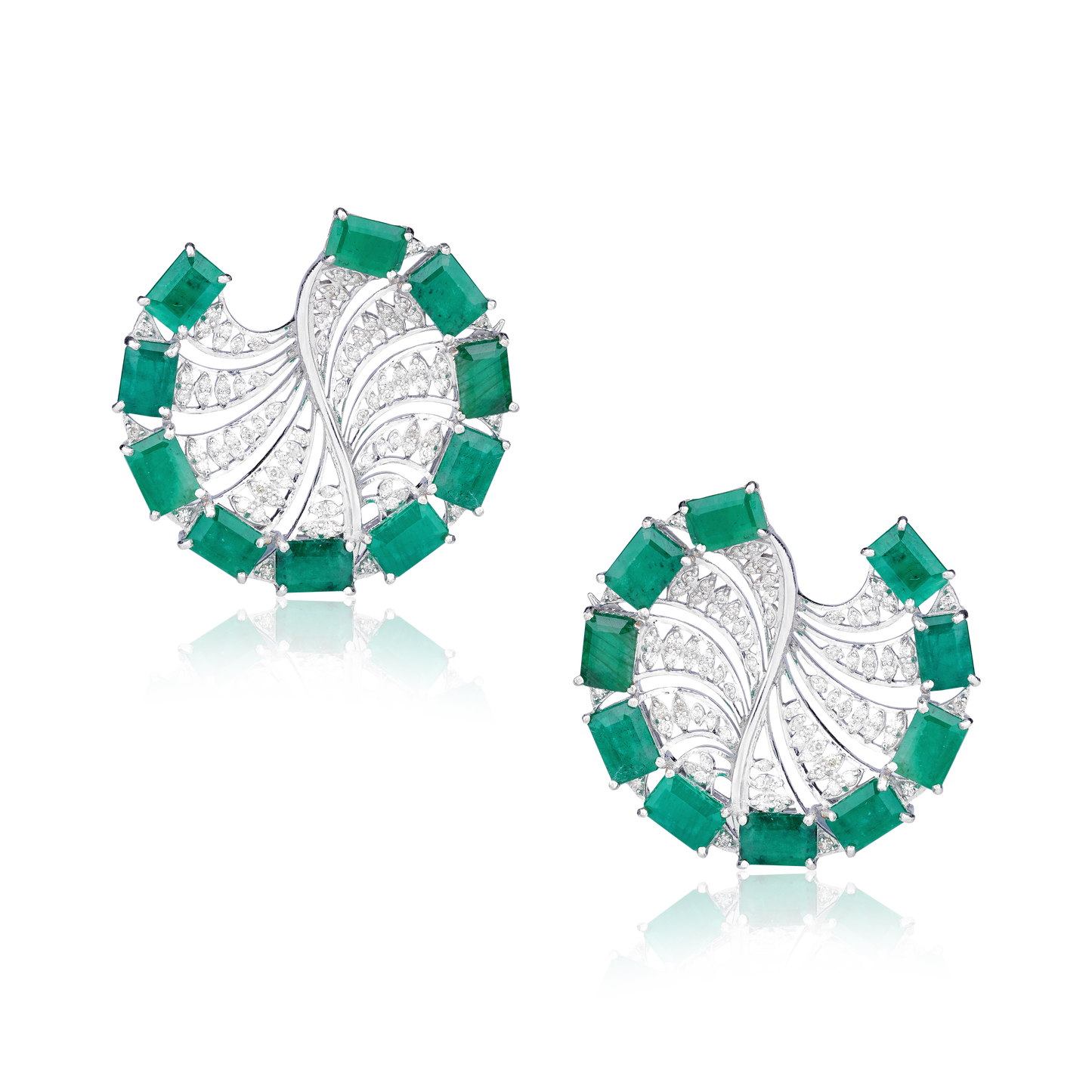 Emerald and Diamond Wheel Earrings