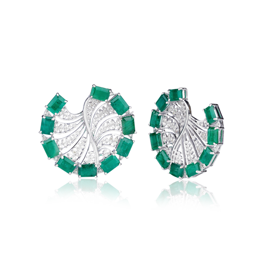 Emerald and Diamond Wheel Earrings