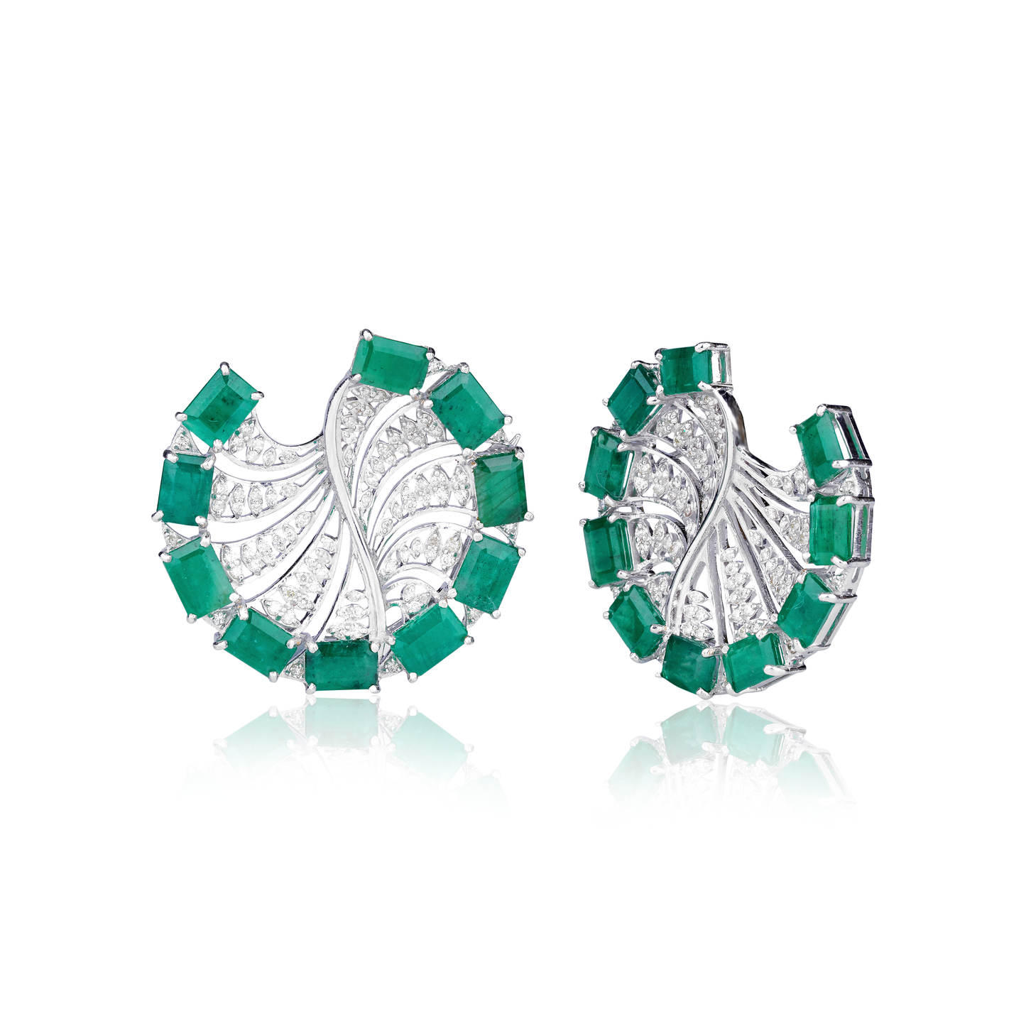 Emerald and Diamond Wheel Earrings