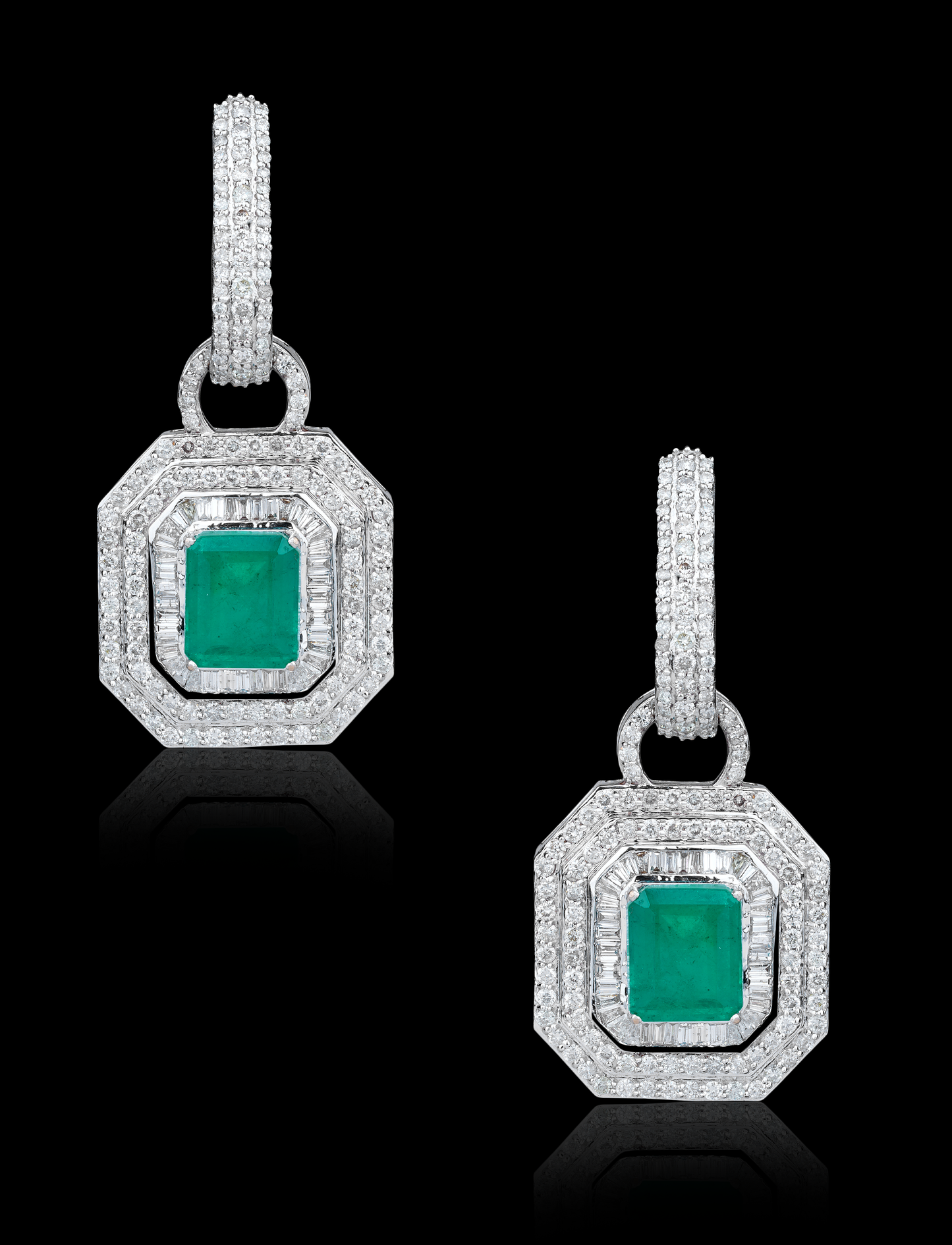 Radiant Cut Emerald and Diamond Earrings