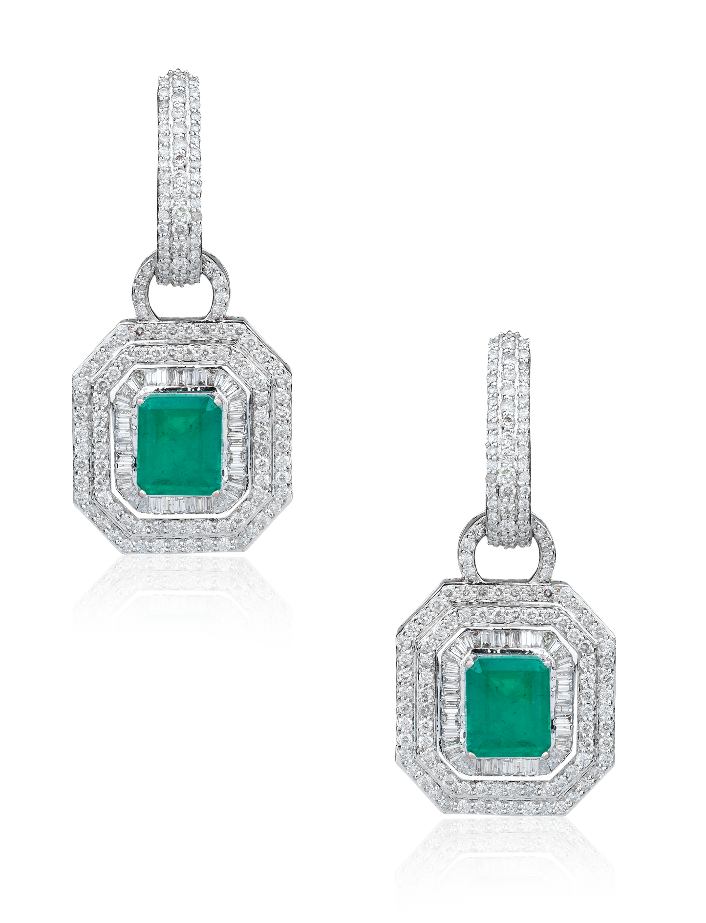 Radiant Cut Emerald and Diamond Earrings