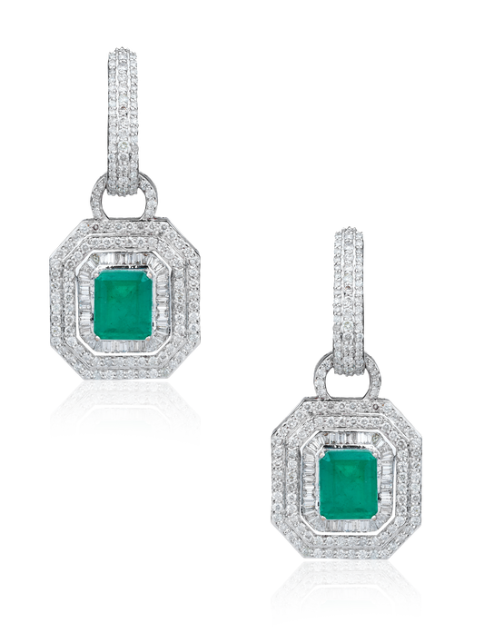 Radiant Cut Emerald and Diamond Earrings