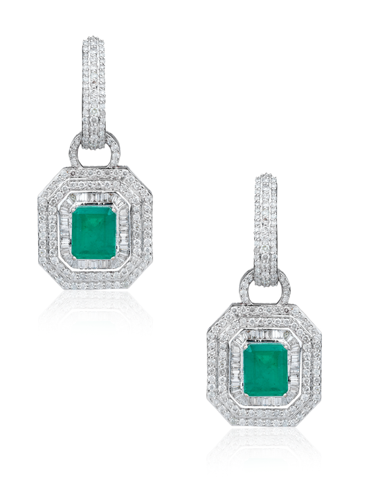 Radiant Cut Emerald and Diamond Earrings