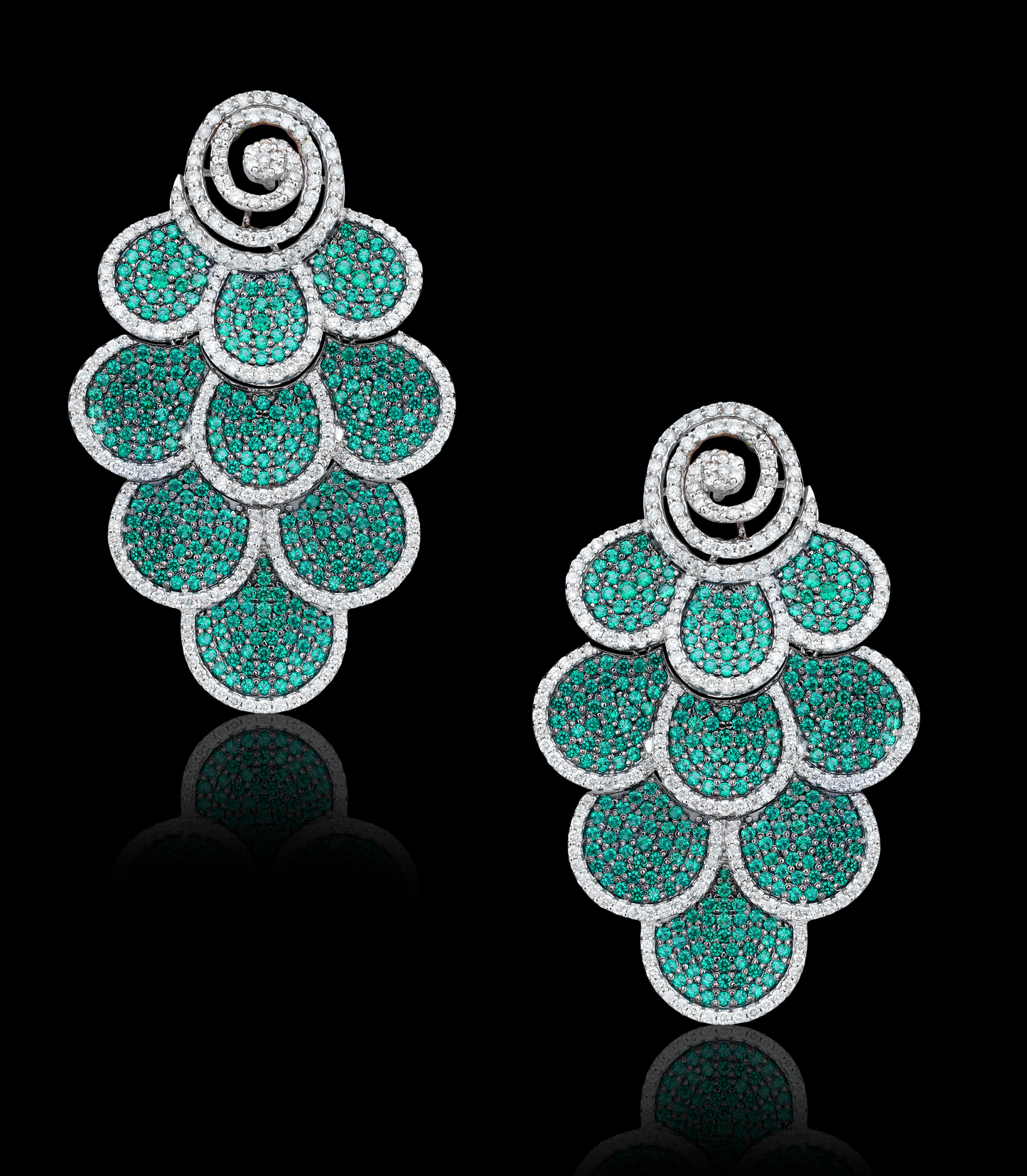 Emerald and Diamond Petal Leaf Earrings