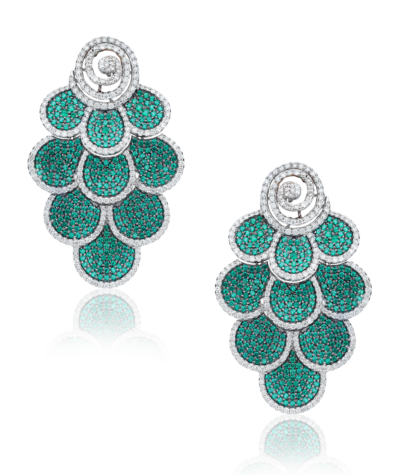 Emerald and Diamond Petal Leaf Earrings