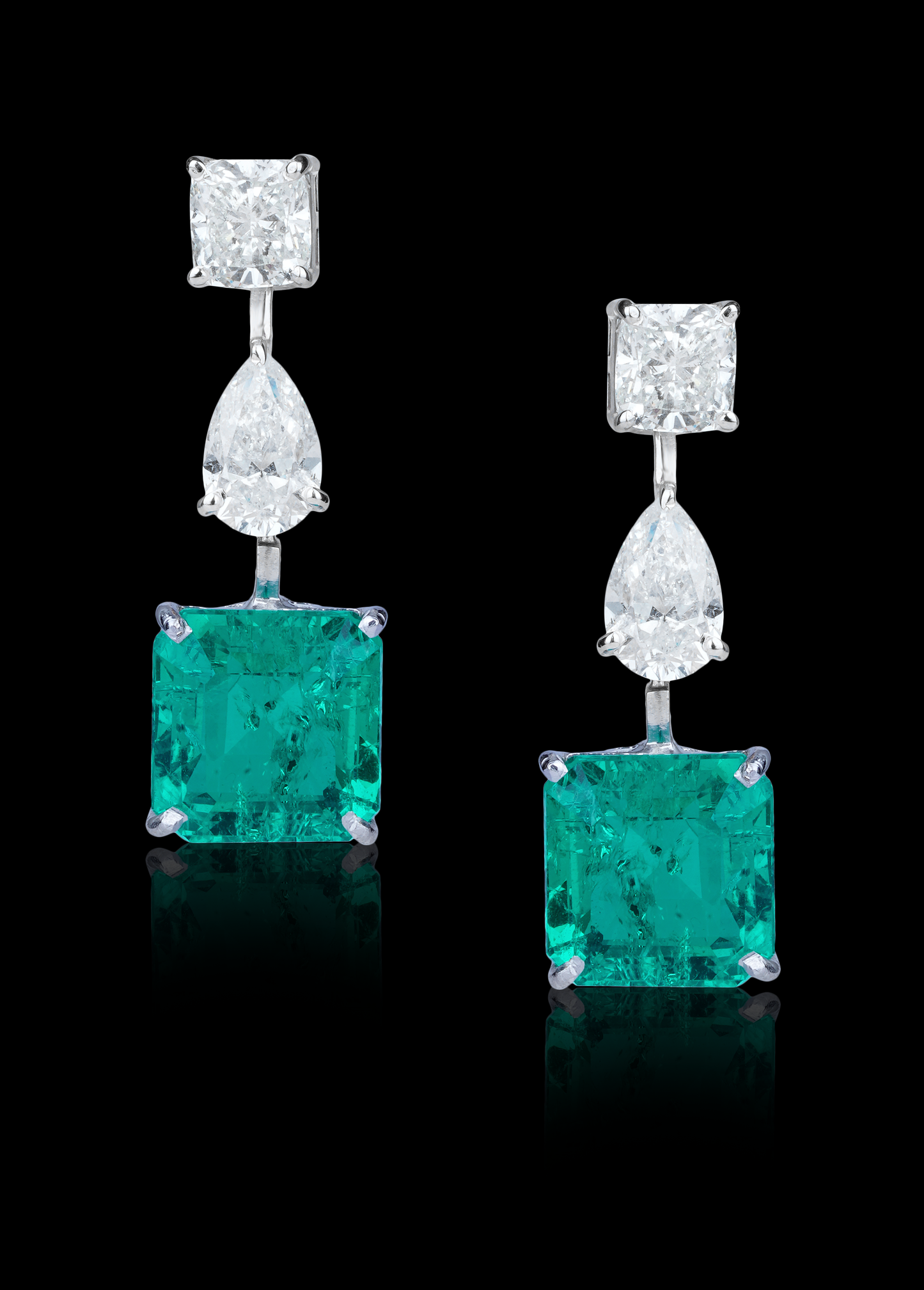 Princess Cut Emerald and Diamond Drop Earrings