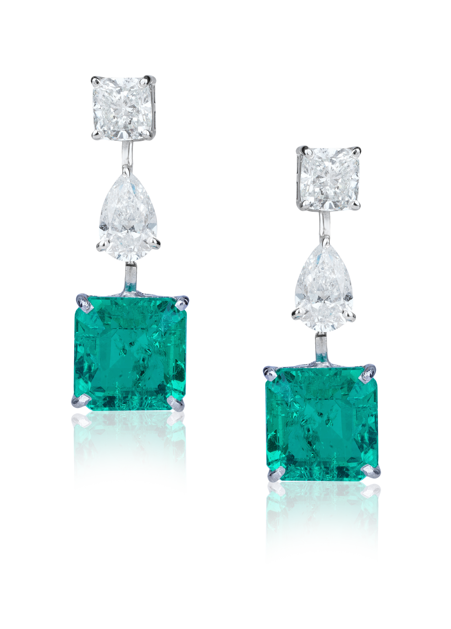 Princess Cut Emerald and Diamond Drop Earrings