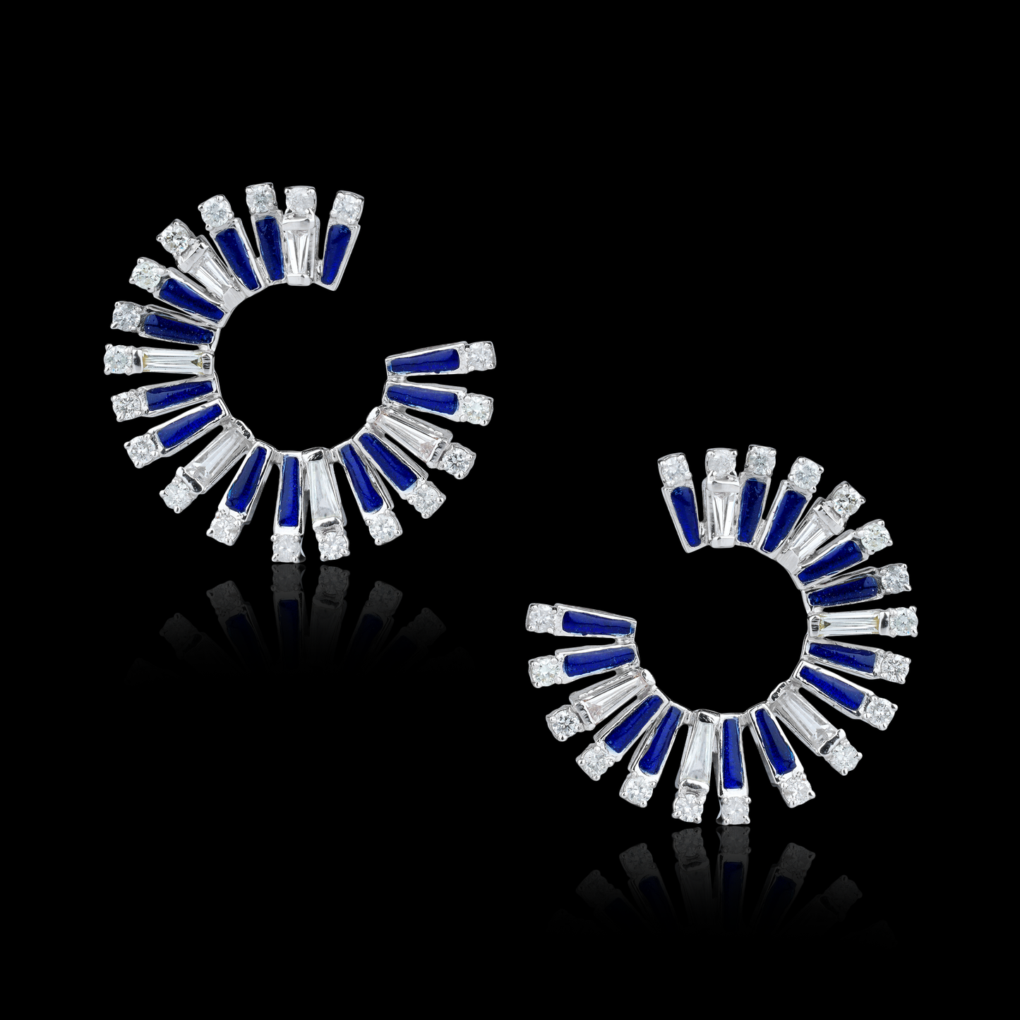 Blue Enamel and Diamond Earrings