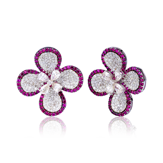 Flower Ruby and Diamond Studs