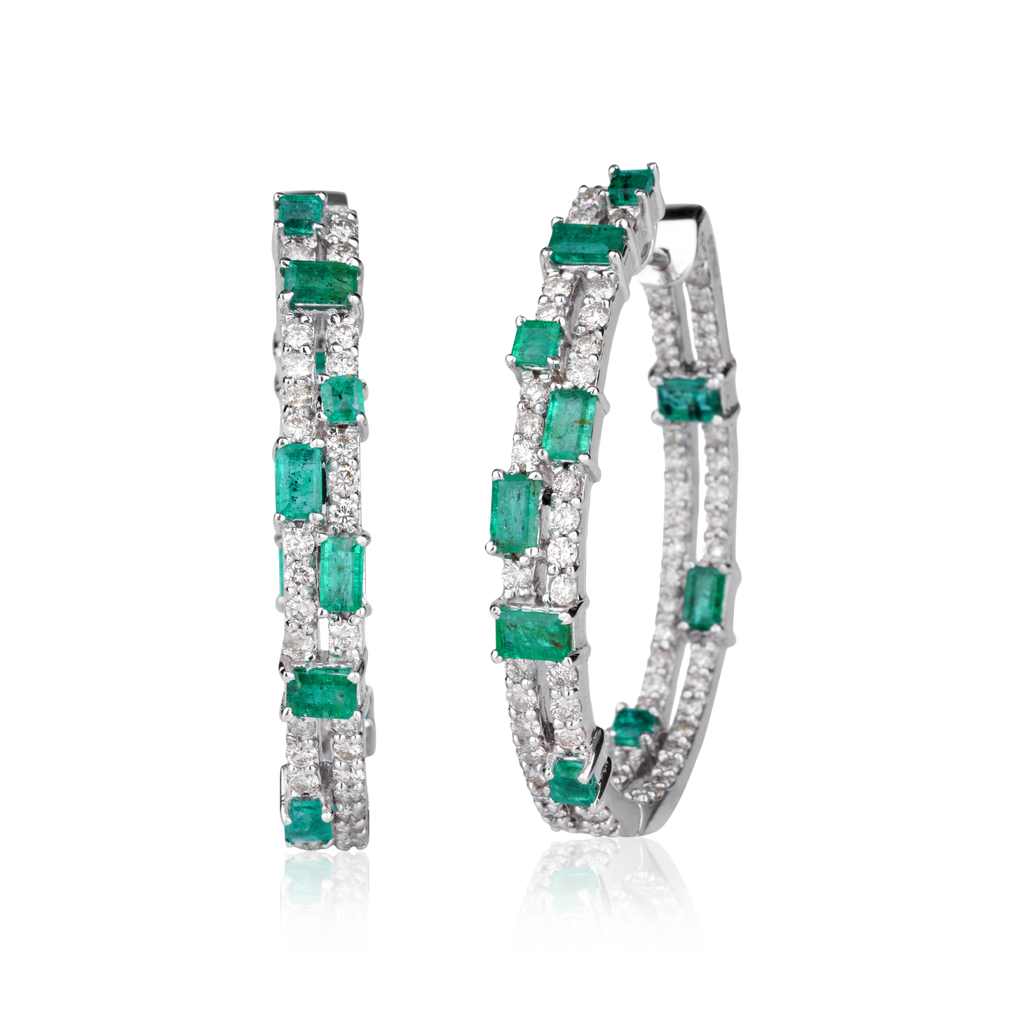 Emerald and Diamond Hoops