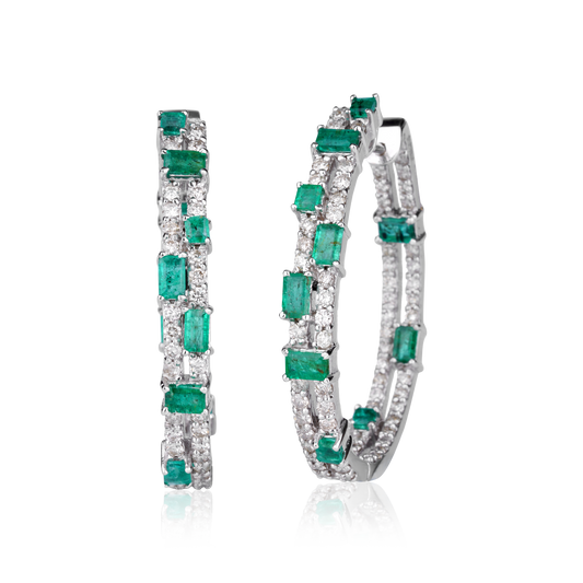 Emerald and Diamond Hoops