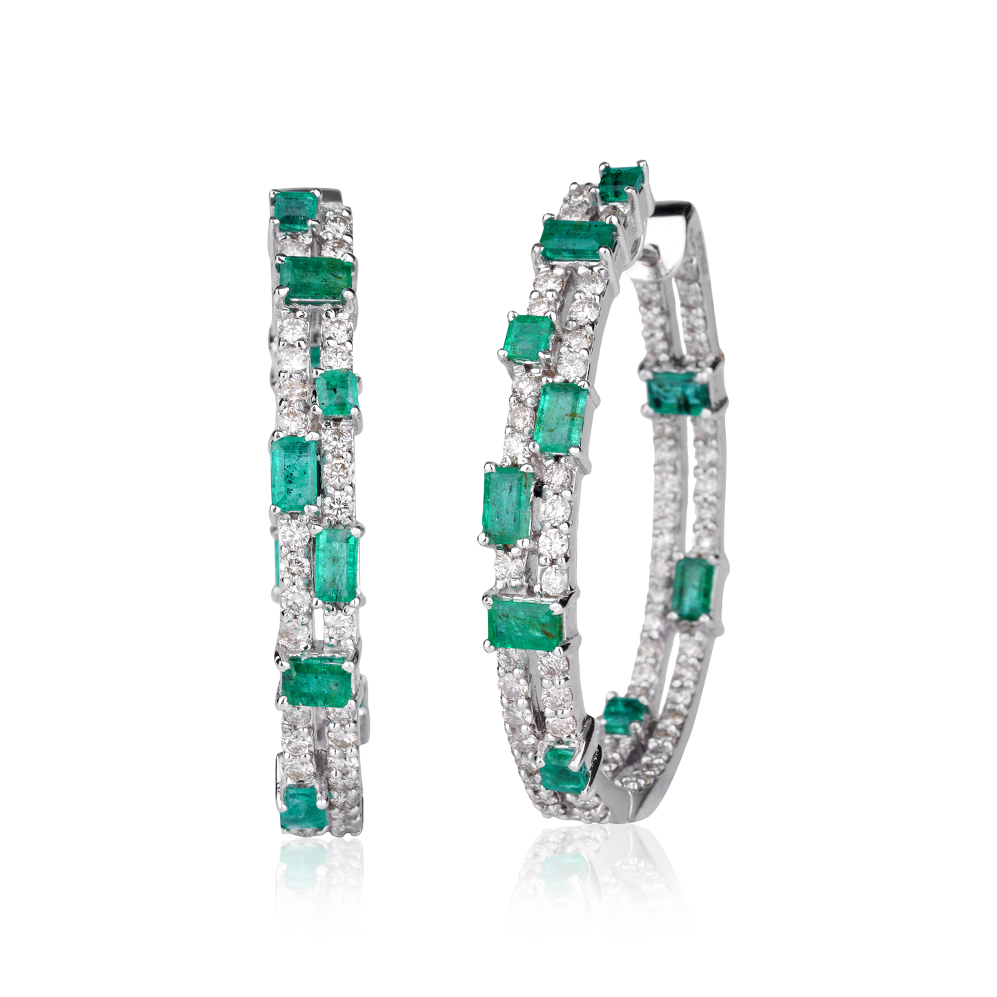 Emerald and Diamond Hoops