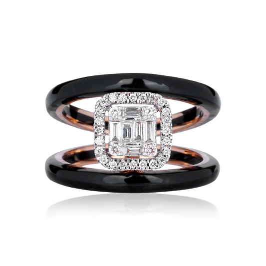 Black Enamel Diamond Ring