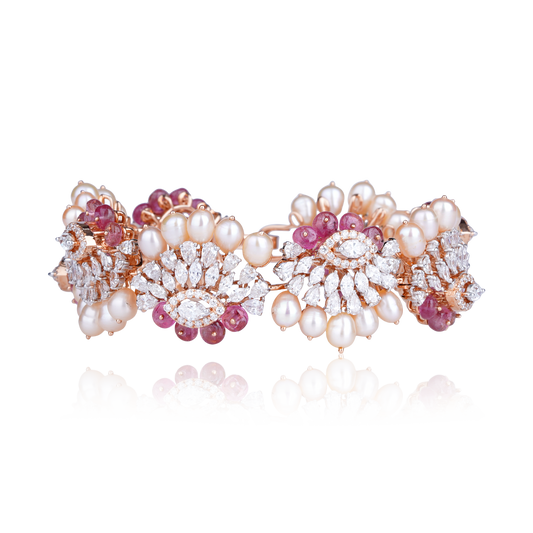 Peral and Diamond Floral Bracelet