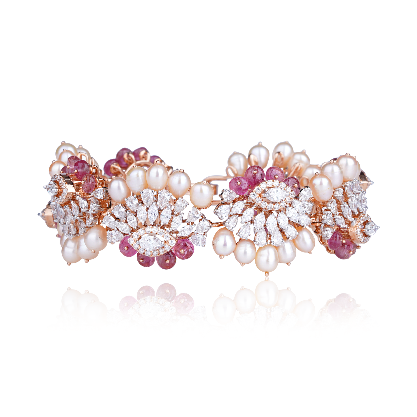 Peral and Diamond Floral Bracelet